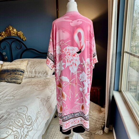Pink Flamingo Kimono Robe - Picture 1 of 7